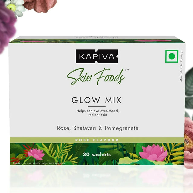 Kapiva Skin Foods Glow Mix | Ayurvedic Skin Supplement, Collagen Powder | Skincare for Glowing & Healthy Skin (30 Sachets)