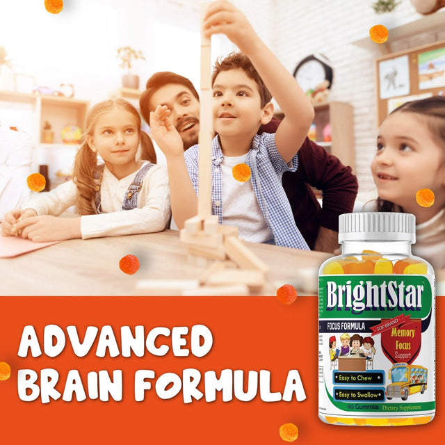 Brightstar Brain Focus Vitamins for Kids & Teens, Brain Support Gummy Vitamins, Focus Boost Gummies Kids Vitamin Gummies, Omega 3 for Kids, Brain Booster Supplement- 60Ct