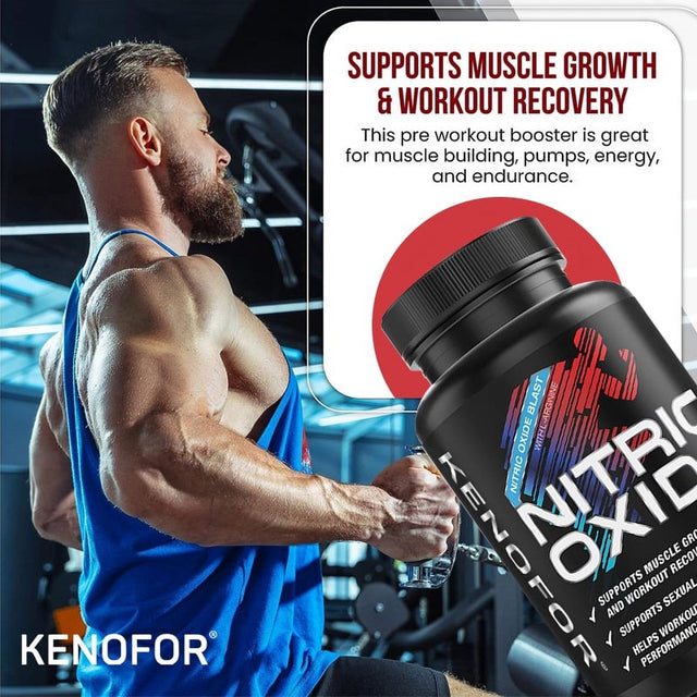 KENOFOR Ultra Strength Nitric Oxide Supplement Capsules, L-Arginine 3X Strength - Advanced Muscle Support Nitrate Booster for Increased Intensity of Strength and Energy Training