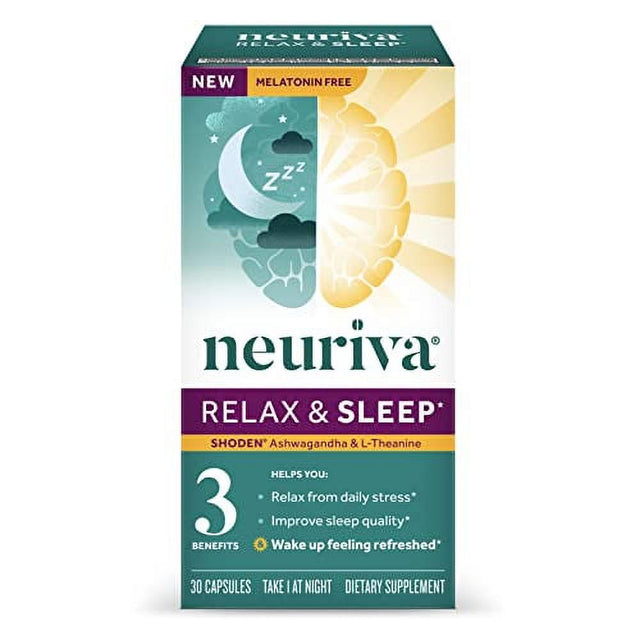 NEURIVA Natural Sleep Aid Supplement with L-Theanine to Help You Relax from Everyday Stress & Ashwagandha to Support Restorative Sleep so You Can Wake up Feeling Refreshed, 30Ct Capsules