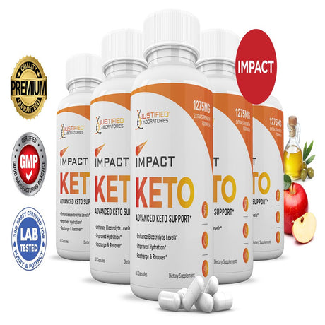 (5 Pack) Impact ACV Pills 1275 MG Stronger than Gummies Advanced Keto Support 180 Capsules