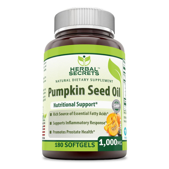 Herbal Secret'S Pumpkin Seed Oil 1000 Mg, 180 Softgels - Rich Source of Essential Fatty Acids - Supports Inflammatory Response -Promotes Prostate Health