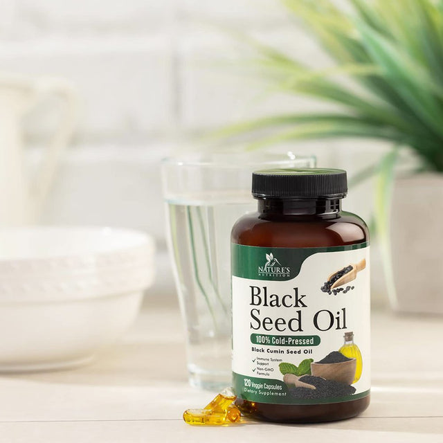 Premium Black Seed Oil Capsules 1000Mg - Vegan Cold-Pressed Nigella Sativa Black Seed Oil, Nature'S Pure Black Cumin Seed Oil for Immune, Hair and Brain Support, Non-Gmo - 120 Capsules