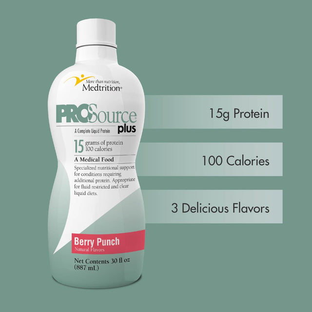 Liquid Collagen Peptides Type I, III 15 Grams Protein per Oz. |Prosource plus Berry Punch Bottle Medtrition|