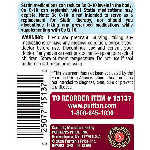 Puritan'S Pride, Qsorb Coq10 100 Mg Supports Heart Health Total 2 Pack of 240 Softgels, 480 Count