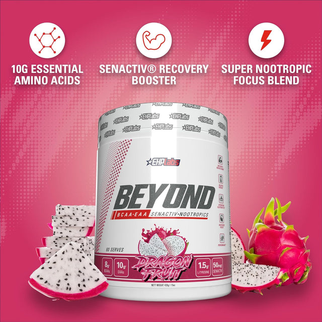 Ehplabs beyond BCAA Powder Amino Acids Supplement for Muscle Recovery - 8G of Sugar Free Bcaas Amino Acids Post Workout Recovery Powder & 10G of EAA Amino Acids Powder - 60 Servings (Dragon Fruit)