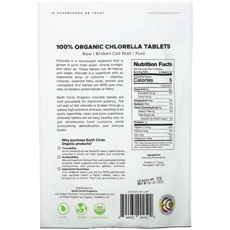 Earth Circle Organics 100% Organic Chlorella Tablets, 1,000 Tablets, 8.75 Oz (248 G)