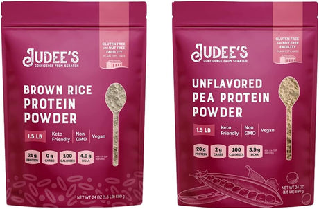 Judee'S Plant-Based Protein Powder Bundle: Pea Protein Powder (1.5 Lb) and Brown Rice Protein Powder (1.5 Lb), Keto Friendly, Non GMO, Vegan, Dairy Free, Soy Free, Dedicated Gluten & Nut Free Facility