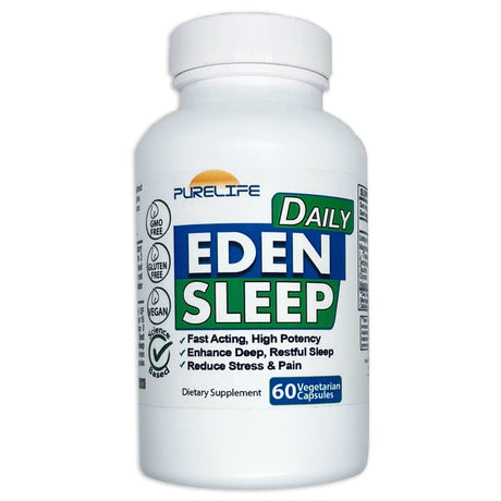 Purelife Supplements - Eden Daily Sleep [NEW GABA FREE FORMULA] – Fall Asleep Faster, Relax Your Muscles, Promote Deep and Restful Sleep (60 Vegan Capsules)