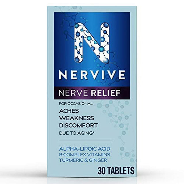 Nervive Nerve Relief, for Nerve Aches, Weakness, & Discomfort in Fingers, Hands, Toes, & Feet*?, Alpha Lipoic Acid ALA, Vitamins B1, B6, & B12, Turmeric, Ginger, 30 Daily Tablets, 30-Day Supply