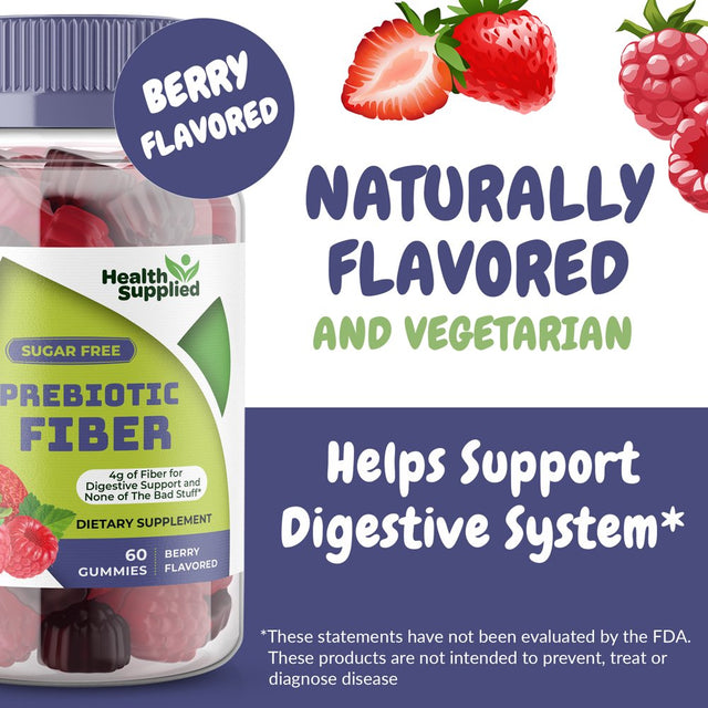 Health Supplied Fiber Prebiotic Gummies Sugar Free, Keto Friendly | Gut Cleansing, Constipation Relief | Natural Berry Flavor