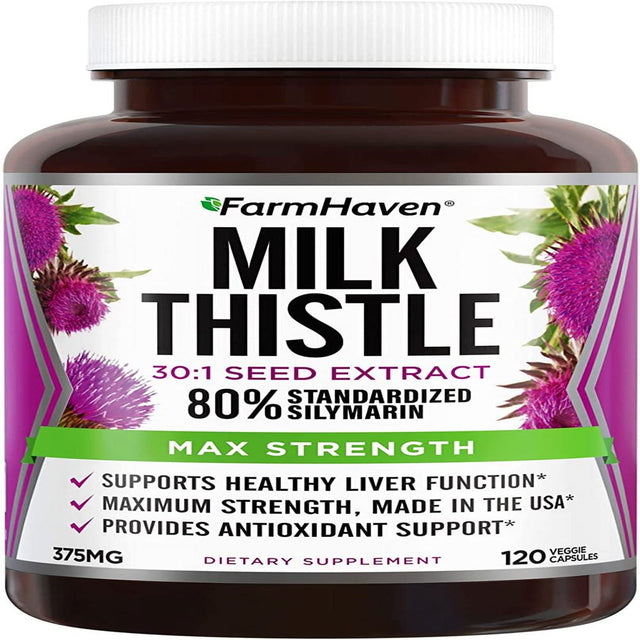 Farmhaven Milk Thistle Capsules , 11250Mg Strength , 30X Concentrated Seed Extract & 80% Silymarin Standardized - Supports Liver Function and Overall Health , Non-Gmo , 120 Veggie Capsules