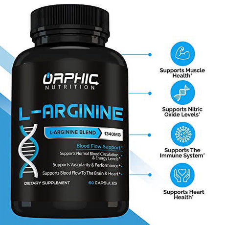 Extra Strength L Arginine - Nitric Oxide Supplement to Support Muscle Health, Exercise Performance and Endurance, Vascularity, Heart Health, Energy Levels* - 60 Caps