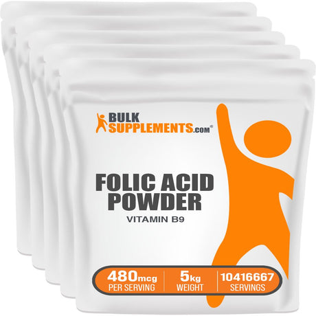 Bulksupplements.Com Folic Acid Powder, 480Mcg - Supplement for Prenatal Support (5Kg)