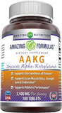 Amazing Formulas AAKG Arginine Alpha-Ketoglutarate 3500 Mg per Serving, 180 Tablets (Non-Gmo)