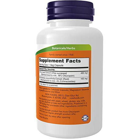 NOW Supplements, Olive Leaf Extract with Echinacea Extract 4%, Extra Strength, Free Radical Scavenger*, 100 Veg Capsules