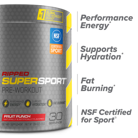 Cellucor C4 Ripped Super Sport Pre-Workout Powder, Fruit Punch, Energy, 30 Servings