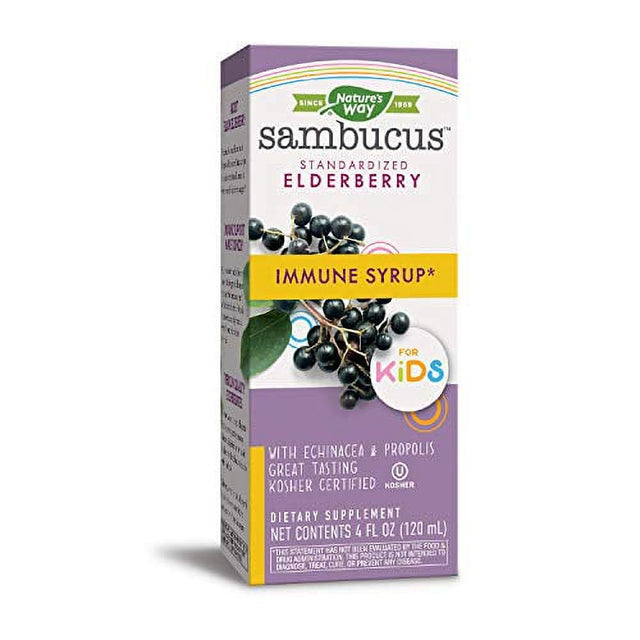 Nature?S Way Sambucus Elderberry Immune Syrup for Kids, Immune Support*,?With Elderberry Extract,?Echinacea?& Propolis,?Delicious Berry Flavor, 4 Fl Oz.