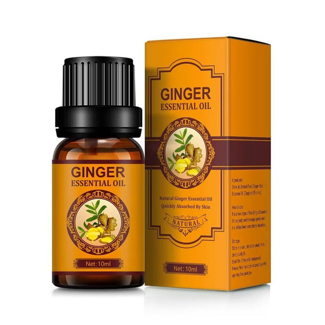 QLOUNI Ginger Essential Oil, Belly Drainage Ginger Oil, Lymphatic Drainage Ginger Oil, Plant Aroma Oil Massage to Promote Blood Circulation, Care for Skin, Fat Burning, Weight Loss, 1PCS, 10ML