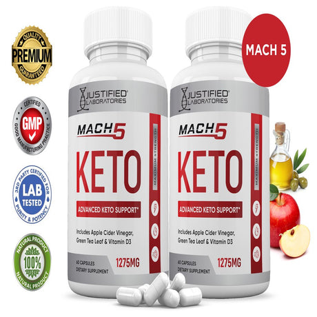 (2 Pack) Mach 5 Keto ACV Pills 1275Mg Dietary Supplement 120 Capsules