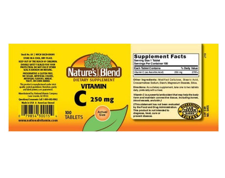 Nature'S Blend Vitamin C Tablets, 250 Mg, 100 Count