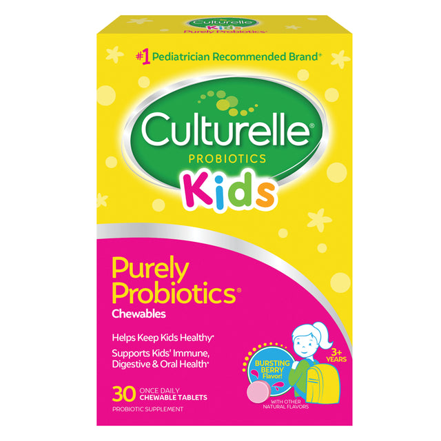 Culturelle Kids Probiotic Chewable Tablets, Digestive, Immune, and Oral Health for Kids 3+ Months, Bursting Berry, 30 Count