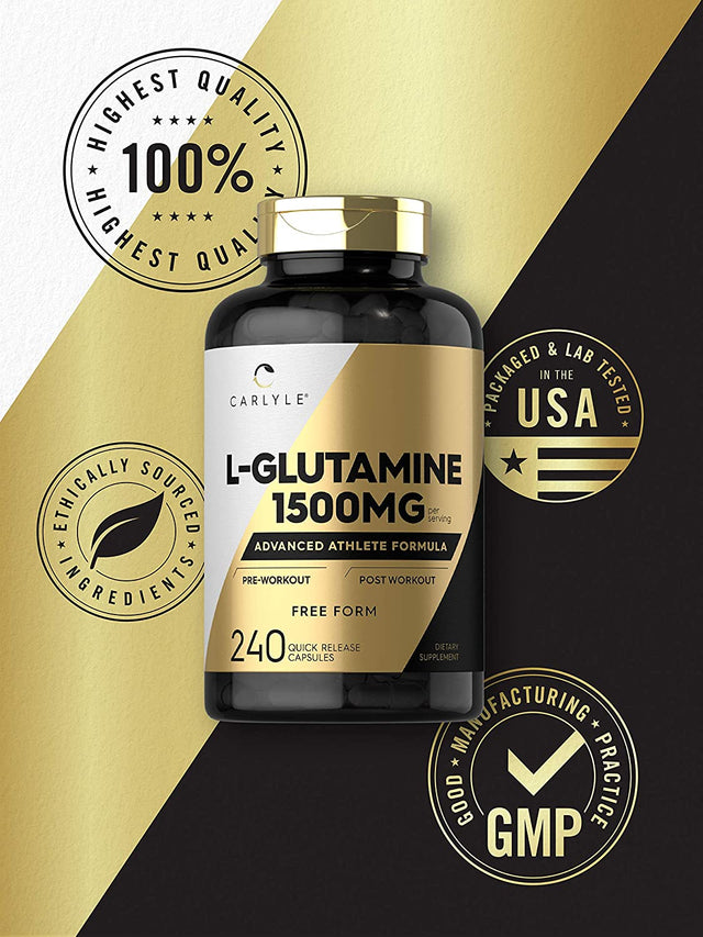 Carlyle L Glutamine Capsules | 1500Mg | 240 Count | Advanced Athlete Formula | Pre and Post Workout | Non-Gmo, Gluten Free Supplement