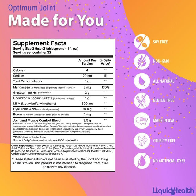 LIQUIDHEALTH Optimum Joint Support Supplement with Glucosamine & Chondroitin, 32 Fl Oz