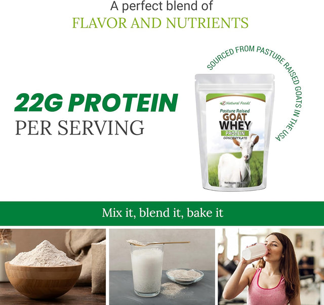 Z Natural Foods Goat Whey Protein Powder Concentrate, Unflavoured and Undenatured Protein Powder Enriched with Vital Proteins for Weight Loss, 100% Pure, Gluten Free, Non GMO, Kosher, 1 Lb