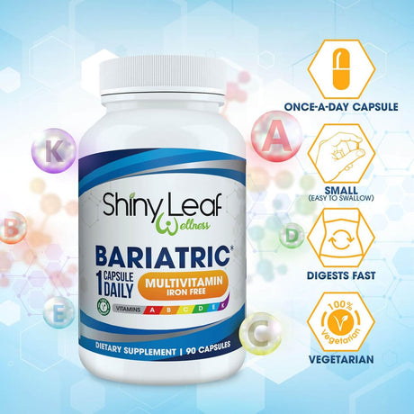 Shiny Leaf Bariatric Multivitamin Iron-Free Capsules - Post Bariatric Surgery, Once-A-Day Dietary Supplement without Iron (180 Ct.)