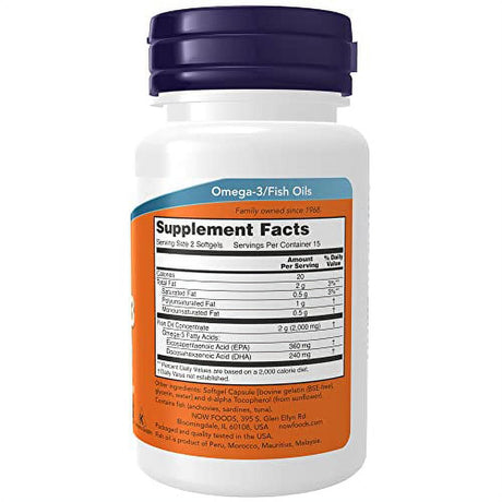 NOW Supplements, Omega-3 180 EPA / 120 DHA, Molecularly Distilled, Cardiovascular Support*, 30 Softgels