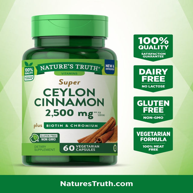 Cinnamon Capsules | 2500Mg | plus Chromium & Biotin | 60 Count | Non-Gmo & Gluten Free Supplement | by Nature'S Truth