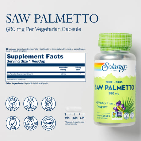 Solaray Saw Palmetto Berry 580Mg | 100 Vegcaps