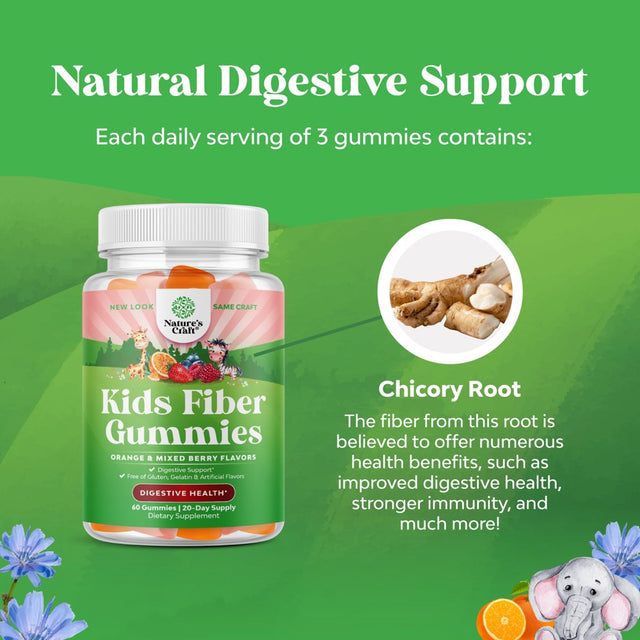 Kids Fiber Gummy Prebiotics Supplement - Soluble Fiber Gummies for Kids Constipation Relief Digestive Health - Kids Fiber Gummies Immune System Booster Delicious Gummy Vitamins