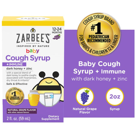 Zarbee'S Baby Cough Syrup + Immune with Honey & Zinc, Grape ,2 Fl Oz