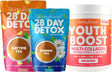 Skinnyboost 28 Day Detox Tea Kit: 1 Daytime Tea (28 Bags) 1 Evening Detox Tea (14 Bags) Non GMO, Vegan, All Natural Detox and Cleanse plus Youth Boost Multi-Collagen Powder