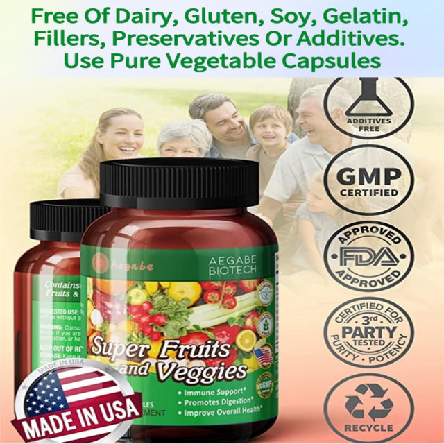 Fruits and Veggies Supplement, Made from 36 Superfood Ingredients, 2 Months Supply per Bottle, Improve Constipate, Gut & Digestive Health, Supports Balanced Nutrition