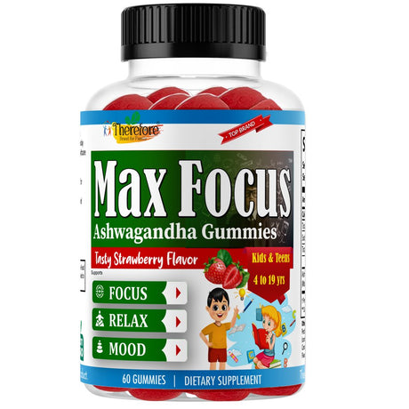 Max Focus Kids Brain Supplements for Memory and Focus, Chewable Gummies Vitamins for Kids, Brain Kids Vitamins Supports Focus, Attention, & Concentration 60 Brain Vitamins with Omega 3 6 9, EPA/DHA