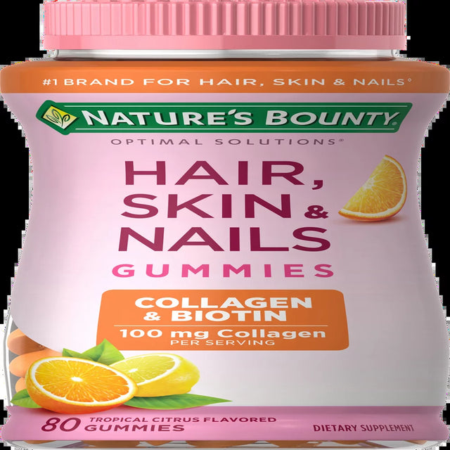 Nature'S Bounty Optimal Solutions Hair, Skin & Nail Vitamin Gummies with Collagen & Biotin, 80 Ct