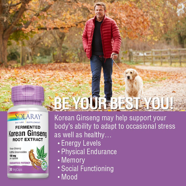 Solaray Fermented Korean Ginseng Root Extract | Healthy Stress, Energy & Physical Endurance Support | Vegan, Non-Gmo | 30 Vegcaps