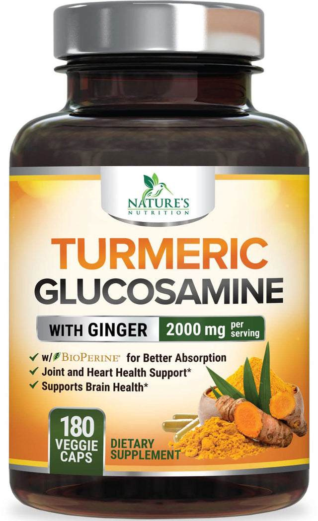 Turmeric Curcumin with Bioperine, Ginger & Glucosamine 95% Curcuminoids 2000Mg - Black Pepper for Max Absorption, Joint Support, Nature'S Tumeric Extract Supplement, Non-Gmo - 180 Capsules