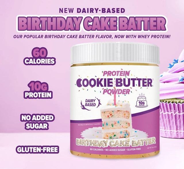 Whey Protein Cookie Butter Powder - Birthday Cake Batter | Keto-Friendly, Low Carb, No Added Sugars, Gluten-Free | Easy to Mix, Bake and Spread | 7.9Oz