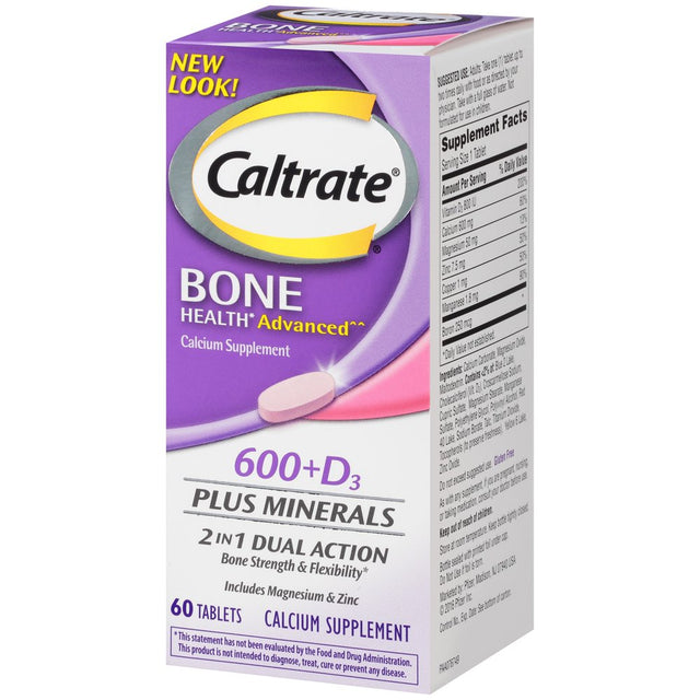 Caltrate Bone Health Advanced 600+D3 plus Minerals Calcium Tablets, 60 Ct