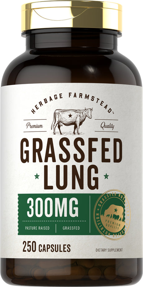 Grass Fed Lung 300Mg | 250 Capsules | with Grass Fed Liver | by Herbage Farmstead