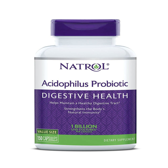 Natrol Acidophilus 100Mg Capsules, Unflavored, Purple, 150 Count, Pack of 3