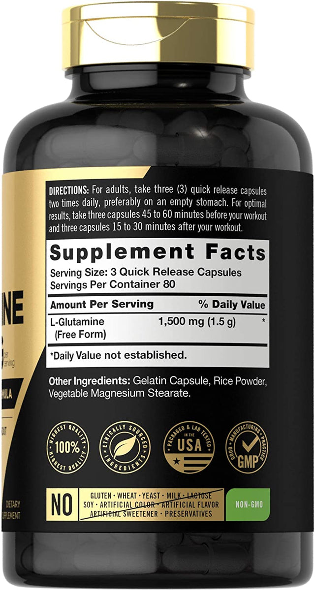 Carlyle L Glutamine Capsules | 1500Mg | 240 Count | Advanced Athlete Formula | Pre and Post Workout | Non-Gmo, Gluten Free Supplement