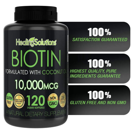 Biotin 10,000Mcg (Vitamin B7-120 Pills) Hair Growth Vitamins with Coconut Oil – Perfect Nail Skin Softgels Biotin Supplement for Women and Men - Incredibly High Potency Capsules