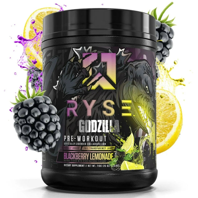 Ryse Noel Deyzel X Godzilla Pre Workout | Intense Pumps, Energy, & Focus | Citrulline & Beta Alanine | 400Mg Total Caffeine | 40 Servings (Blackberry Lemonade)