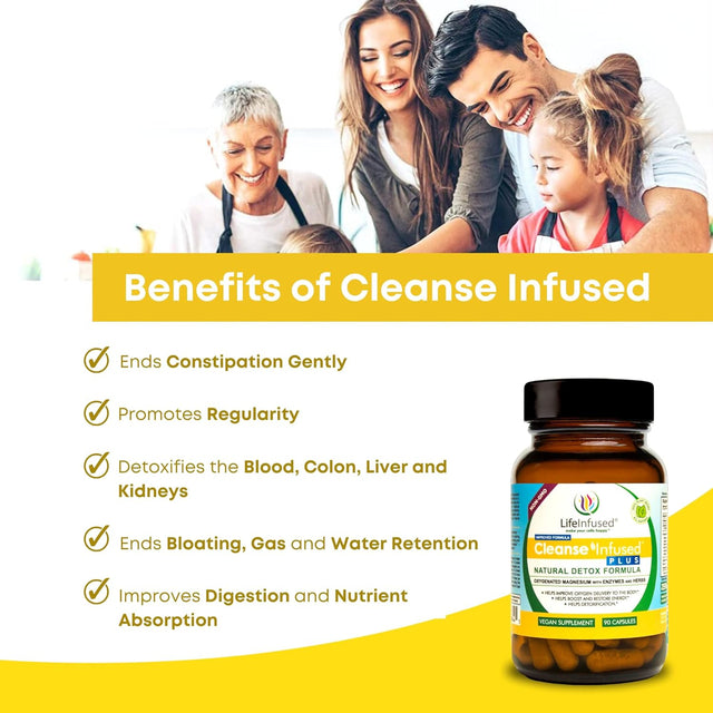 Life Infused Cleanse Infused plus - Premium Natural Colon Cleanser with Oxygenated Magnesium, Herbs, and Enzymes, Helps Relieve Constipation Gently, Detoxifies Blood, Colon, Liver & Kidneys (90 Caps)