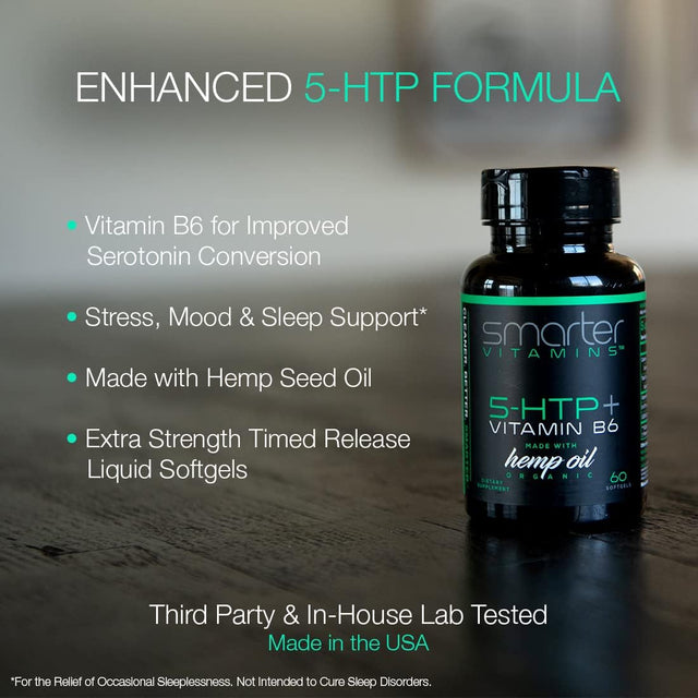 200Mg 5-HTP + Vitamin B6, Natural Stress Relaxation, Mood & Sleep Boost, Extended Time Release, 60 Softgels, 30 Servings